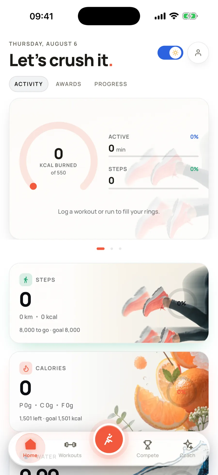 The MyFitTrack home screen in the light theme